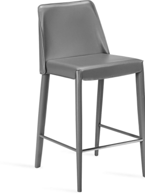 Interlude Home Malin Counter Stool - Mountain Grey - Polished Nickel