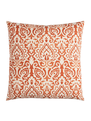 Damask Orange & Natural Throw Pillow