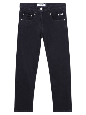 Msgm Logo Embroidered Cropped Skinny Jeans