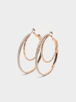 Gold Glitter Textured Hoop With Earrings