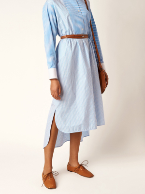 Belted Striped Cotton-poplin Midi Dress