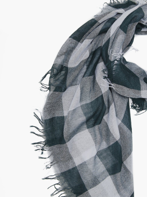 Slate Gray Gingham Cashmere And Silk Scarf