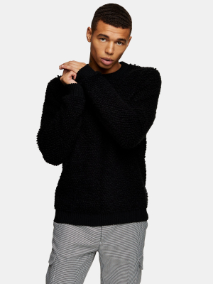 Black Boucle Knitted Sweater