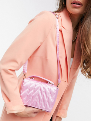 Asos Design Quilted Satin Satchel Bag In Lilac