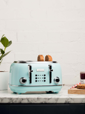 Haden Heritage 4-slice Wide Slot Stainless Steel Body Countertop Retro Toaster With Adjustable Browning Control, Turquoise