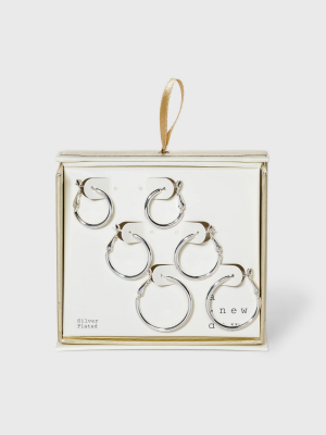 Sterling Silver Leverback Hoop Earring Set 3pc - A New Day™ Silver