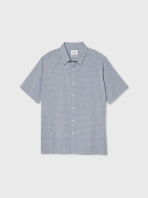 Men's Big & Tall Multi Striped Standard Fit Textured Short Sleeve Button-down Shirt - Goodfellow & Co™ Ice Blue