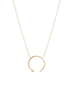 14k Medium Open Circle Necklace With Prong & Princess Diamond