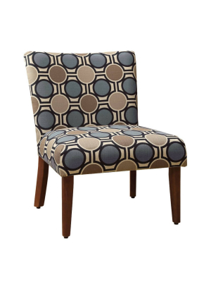 Wooden Parson Chair With Geometric Patterned Fabric Upholstered Seating Blue/brown - Benzara