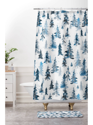 Ninola Design Watercolor Pine Spruces Christmas Memory Foam Bath Mat - Deny Designs