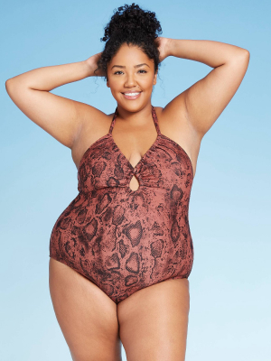 Women's Plus Size Keyhole Halter One Piece Swimsuit - Kona Sol™ Snake Skin