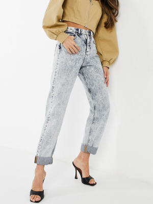 Asos Design High Rise 'slouchy' Mom Jeans In Acid Wash