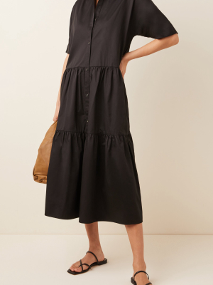 Tiered Cotton Poplin Midi Shirt Dress