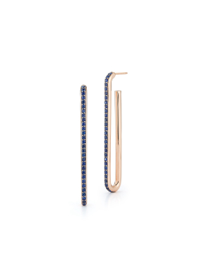 Saxon 18k Rose Gold And Blue Sapphire Extra Long Single Chain Link Earring