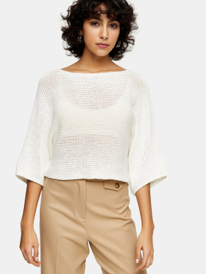 White Oversized Crop Knitted Sweater