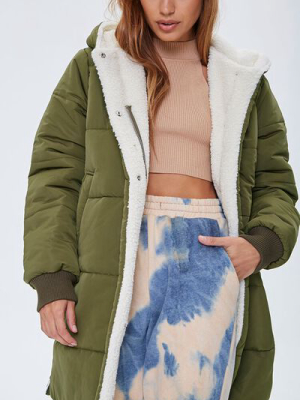 Faux Shearling-lined Puffer Jacket