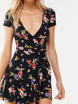 Floral Surplice Skort Romper