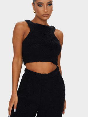 Black Soft Borg Racer Neck Sleeveless Cropped...