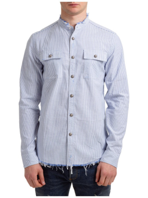 Balmain Frayed Striped Buttoned Shirt