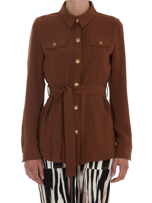 Pinko Button-up Belted Shirt Jacket