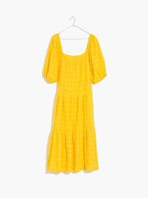 Solid & Striped® Puff-sleeve Cover-up Peasant Dress In Yellow Plaid