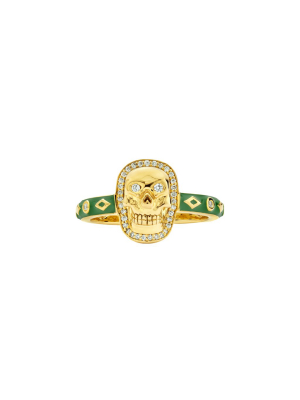 Skull Ring - Green Enamel