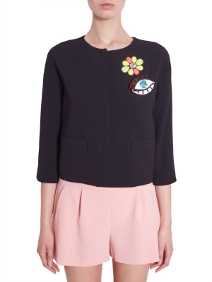 Boutique Moschino Flower And Eye Patch Collarless Jacket