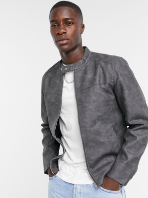 Only & Sons Faux Suede Jacket With Racer Neck In Gray