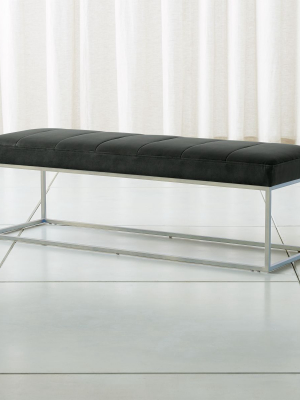 Channel Charcoal Velvet Bench With Stainless Steel Base