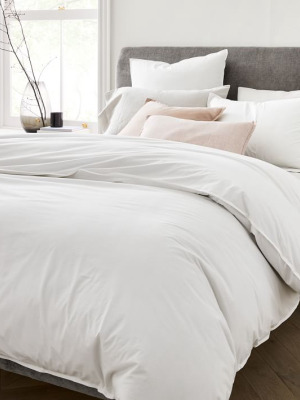 Organic Washed Cotton Percale Duvet Cover & Shams - Stone White