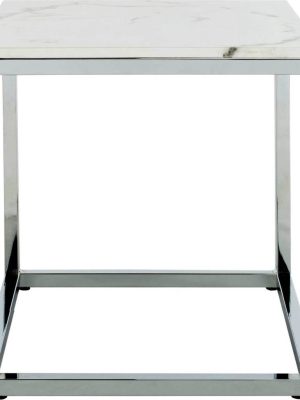 Benjamin Square End Table White Marble/chrome