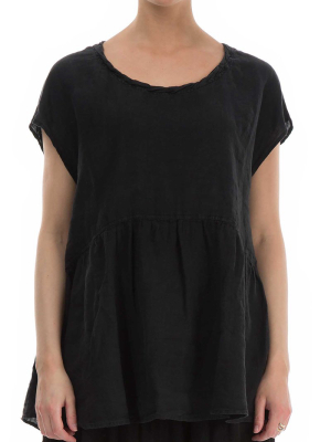 Flared Loose Black Linen Blouse