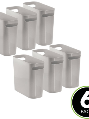 Mdesign Slim Plastic Small Trash Can Wastebasket, Handles, 6 Pack