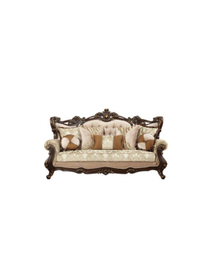 Traditional Style Wooden Sofa With 7 Pillows Brown - Benzara