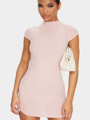 Rose High Neck Ribbed Bodycon Dress