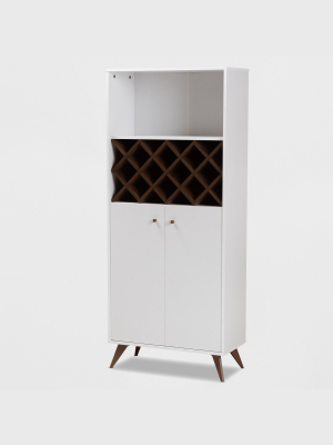 Serafino And Walnut Finished Wood Wine Cabinet White/brown - Baxtonstudio