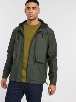 Rains Short Hooded Coat In Green