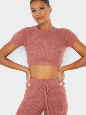 Rose Chenille Ribbed Crop T-shirt