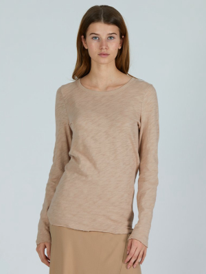 Slub Jersey Long Sleeve Destroyed Wash Tee - Camel