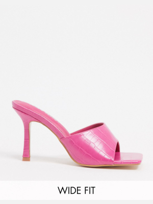 Public Desire Wide Fit Exclusive Harlow Mule With Square Toe In Pink Croc