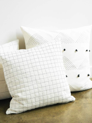 Mini Grid-stitch Throw Pillow - Bone