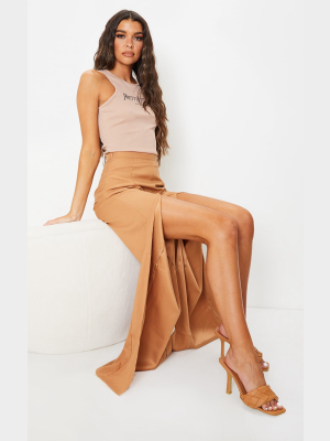 Taupe Split Leg Woven Wide Leg Pants