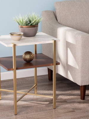 Amelia Square Faux Marble End Table With Storage Brass - Aiden Lane