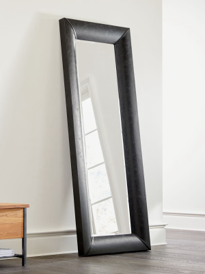 Maxx Black Faux Leather Floor Mirror