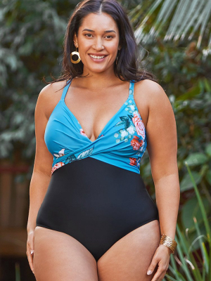 Ember Floral Wrap Plus Size One Piece Swimsuit