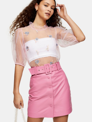 Pink Embroidered Open Back Organza Blouse