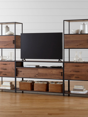 Knox Media Console With 2 Tall Storage Bookcases