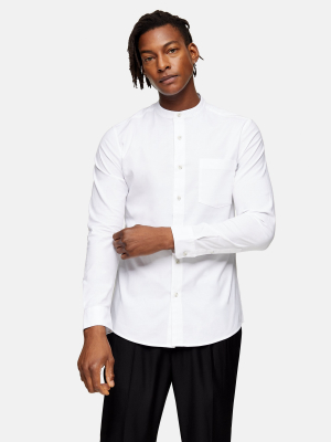 White Stand Collar Stretch Skinny Oxford Shirt