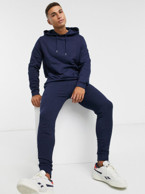 Asos Design Organic Tracksuit With Hoodie In Navy