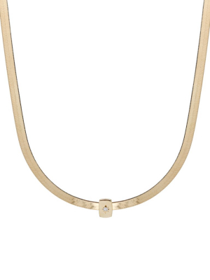 14k Gold Herringbone Chain Necklace With Bead Set Diamond Slide